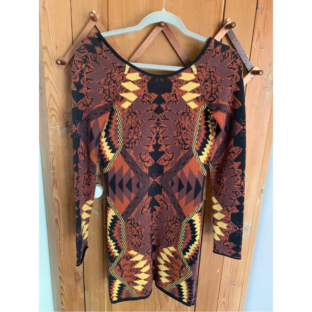 Free People Huntress of the Man aztec print long sleeve bodycon dress NWT - Picture 3 of 13